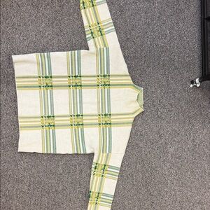 Tahari Cream and Sage Plaid Knit Pullover